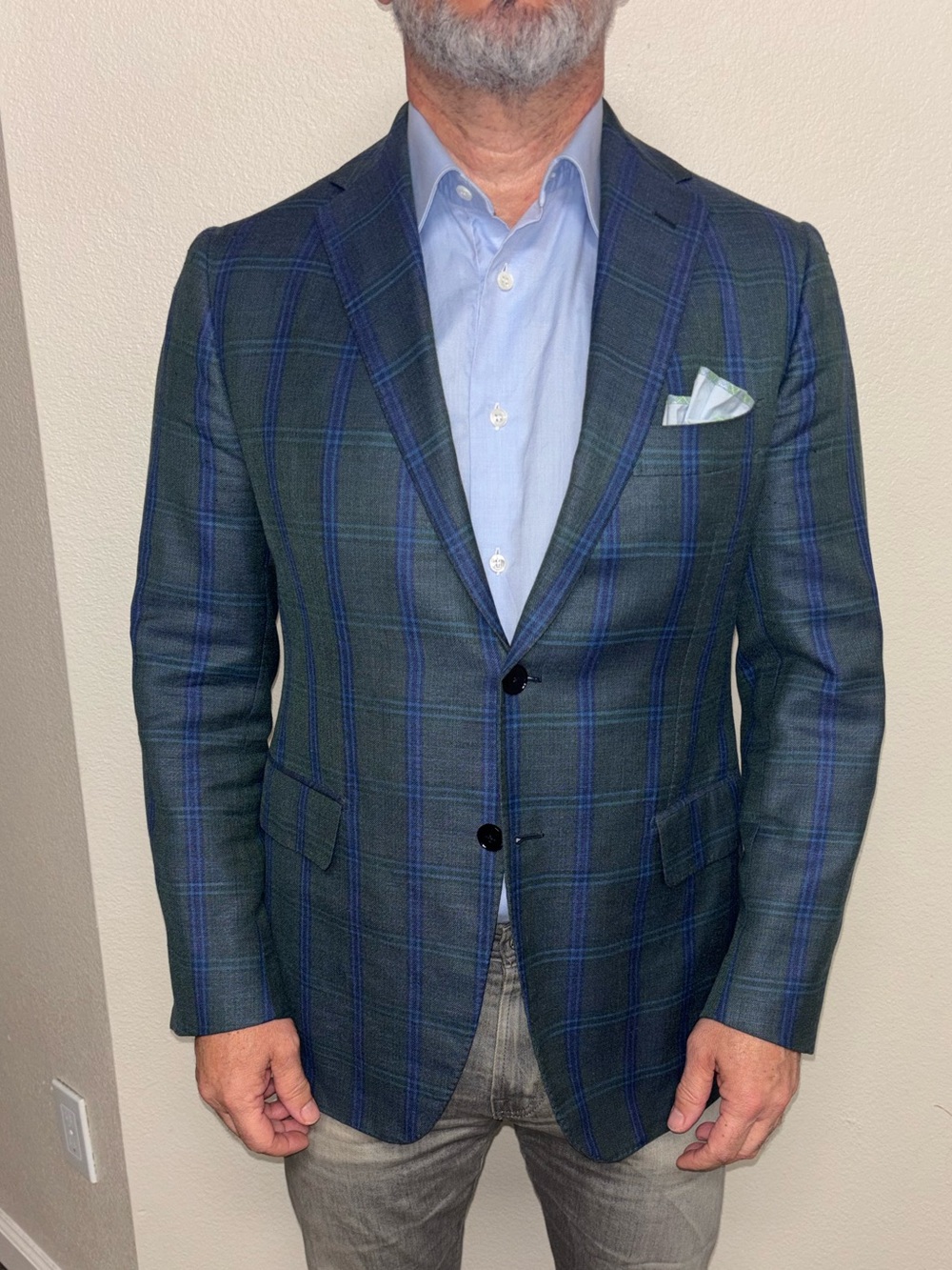 Blue Green Windowpane Sport Coat with - Men’s Tailored Blazer